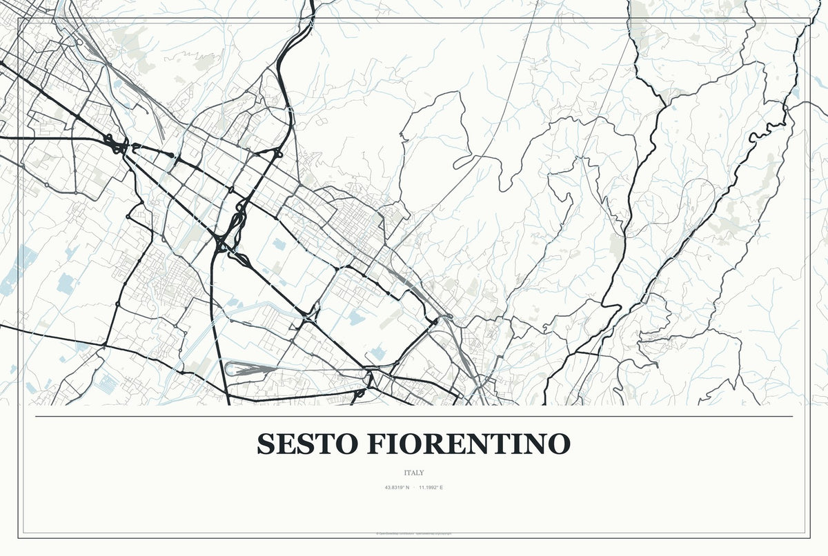 Sesto Fiorentino, Italy City Map Aluminum Sign in Gallery Air style