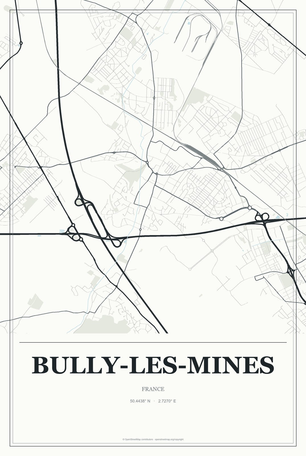 Bully-les-Mines, France City Map Aluminum Sign in Gallery Air style