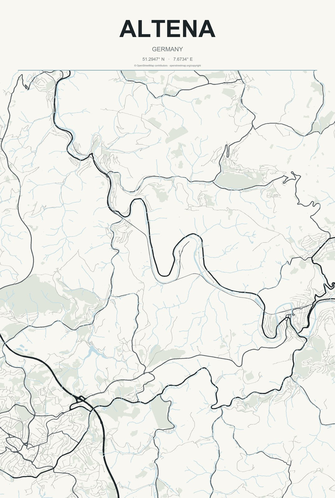 Altena, Germany City Map Aluminum Sign in Headline Atlas style