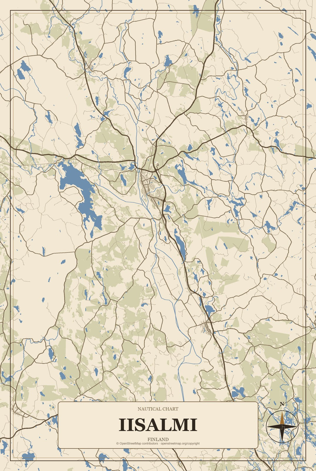 Iisalmi, Finland City Map Aluminum Sign in Heritage Nautical style