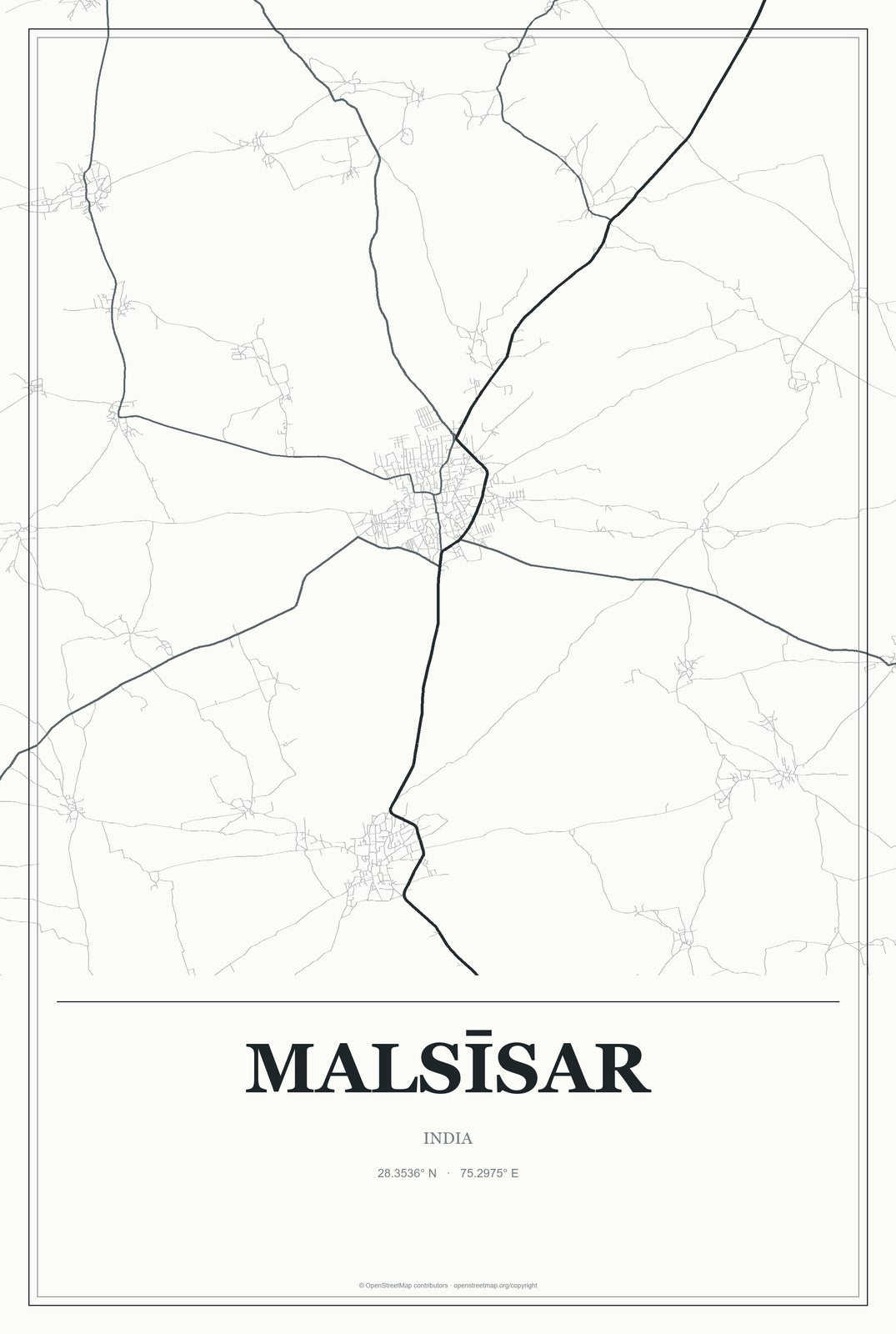 Malsīsar, India City Map Aluminum Sign in Gallery Air style
