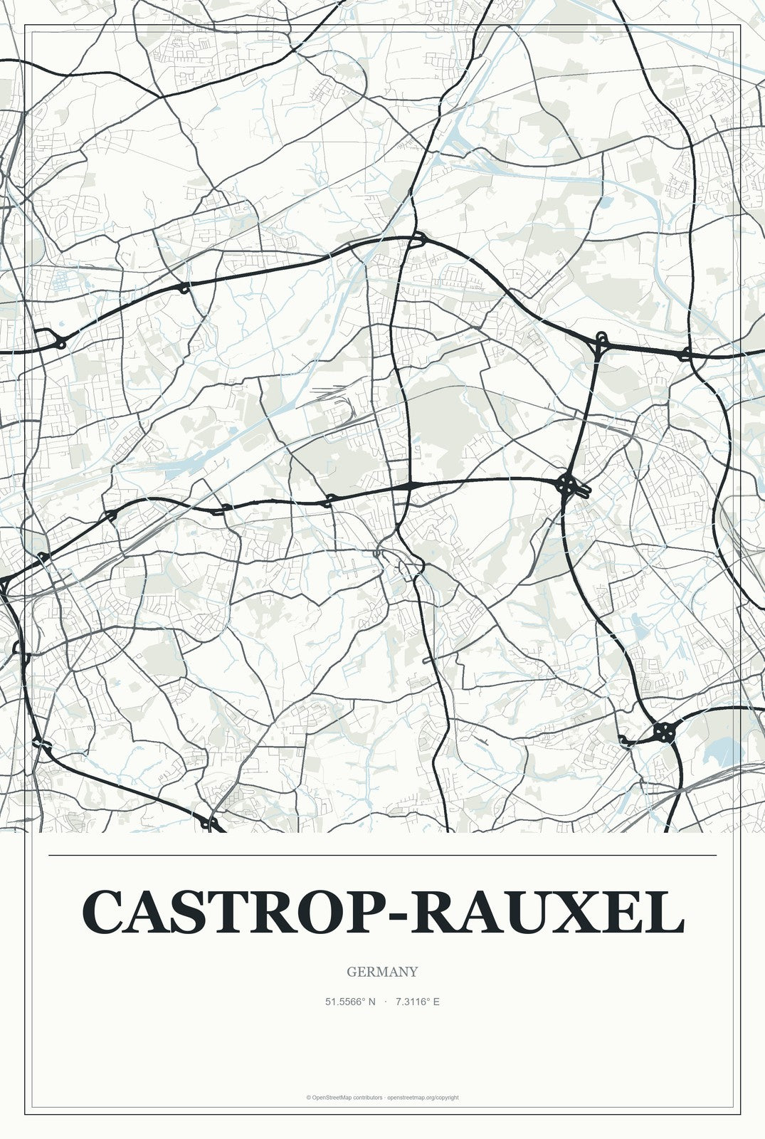Castrop-Rauxel, Germany City Map Aluminum Sign in Gallery Air style