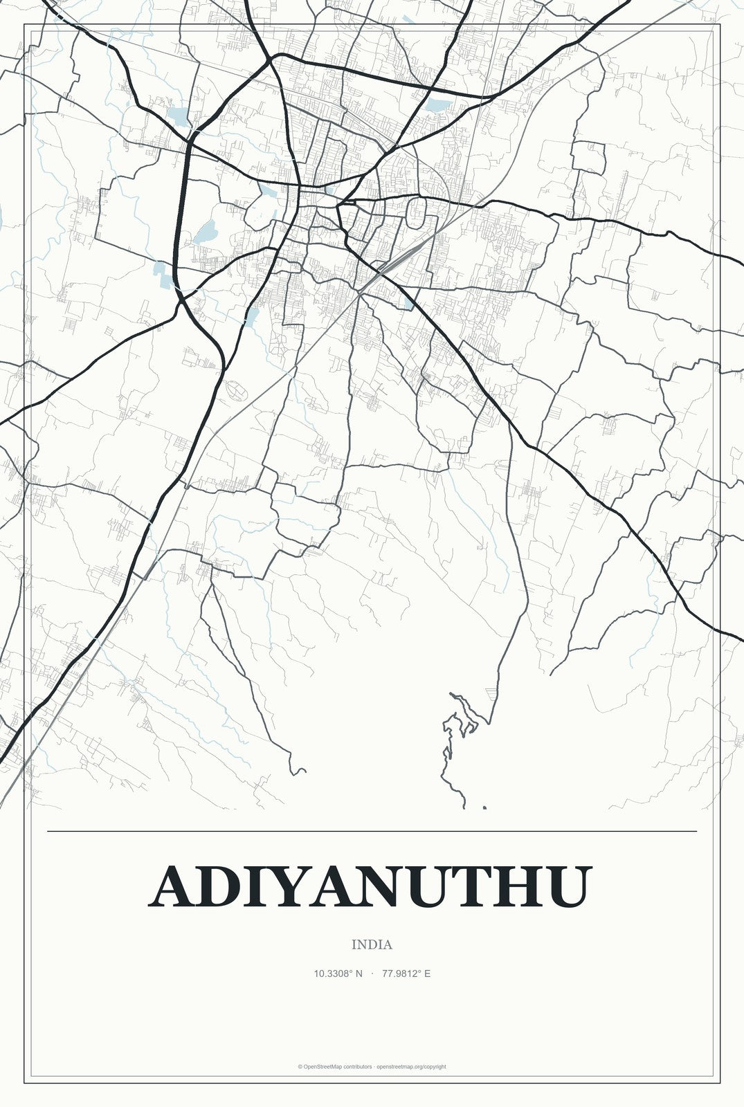 Adiyanuthu, India City Map Aluminum Sign in Gallery Air style