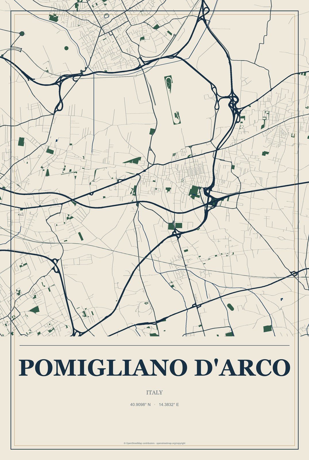 Pomigliano d'Arco, Italy City Map Aluminum Sign in Coastal Cutout style