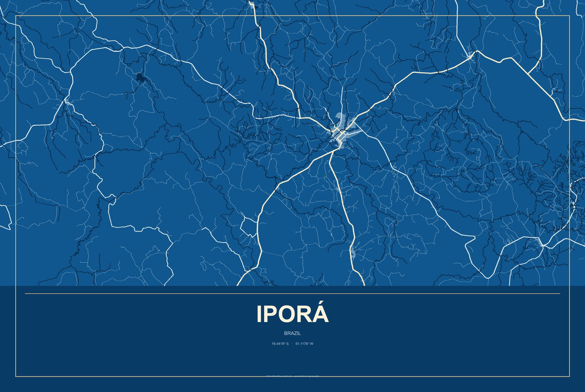 Iporá, Brazil City Map Aluminum Sign in Harbor Cobalt style