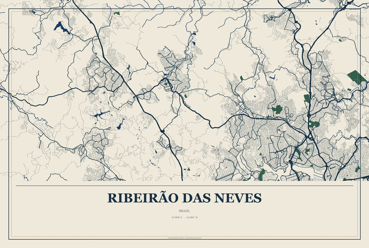 Ribeirão das Neves, Brazil City Map Aluminum Sign in Coastal Cutout style