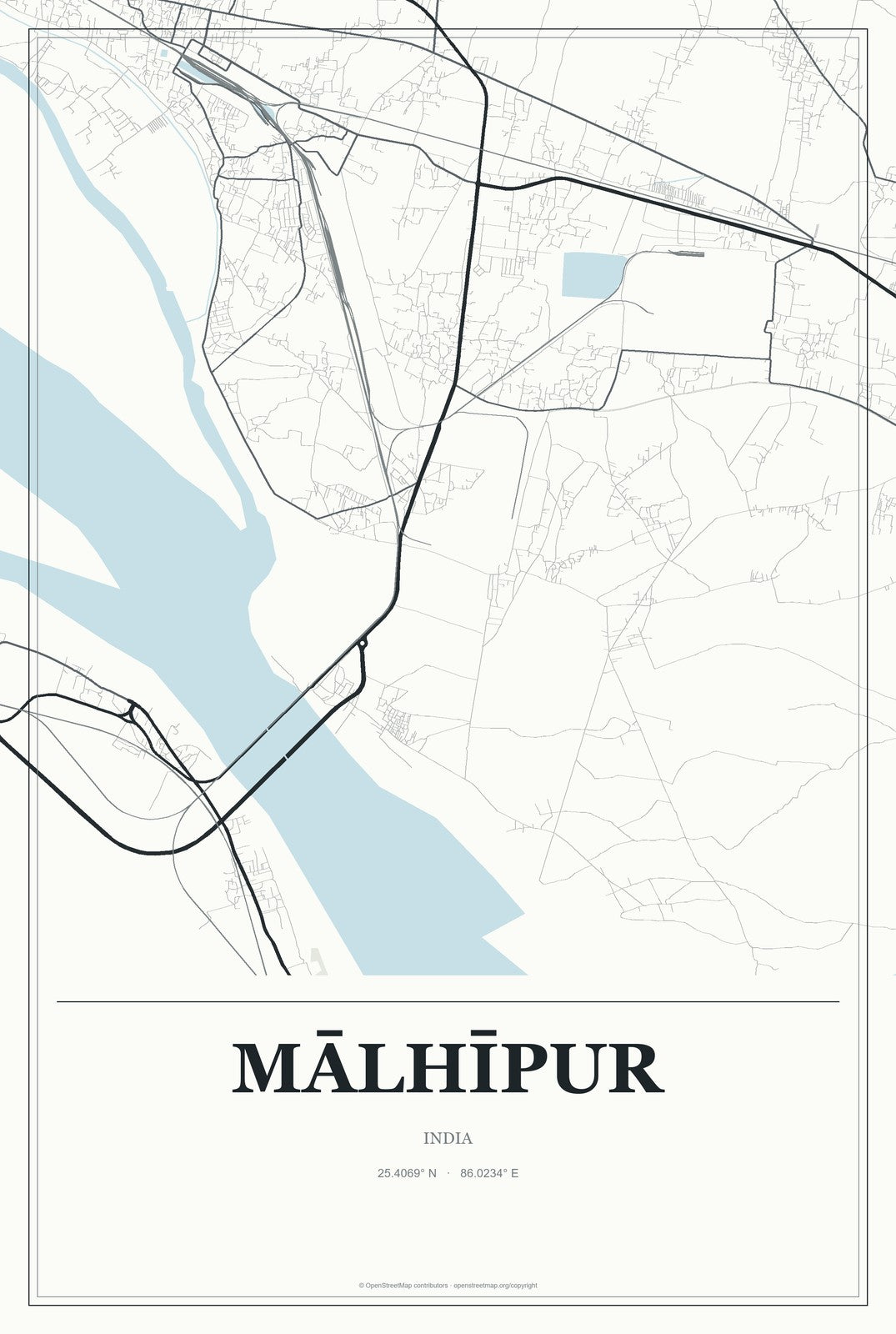 Mālhīpur, India City Map Aluminum Sign in Gallery Air style