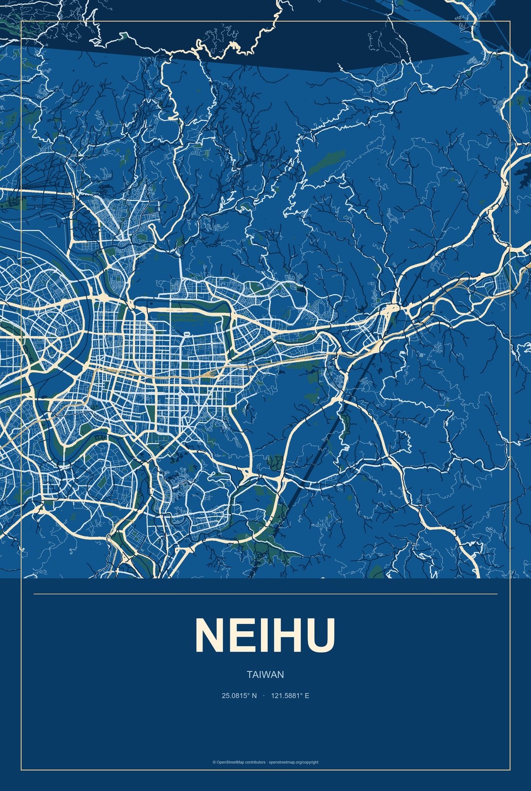 Neihu, Taiwan City Map Aluminum Sign in Harbor Cobalt style