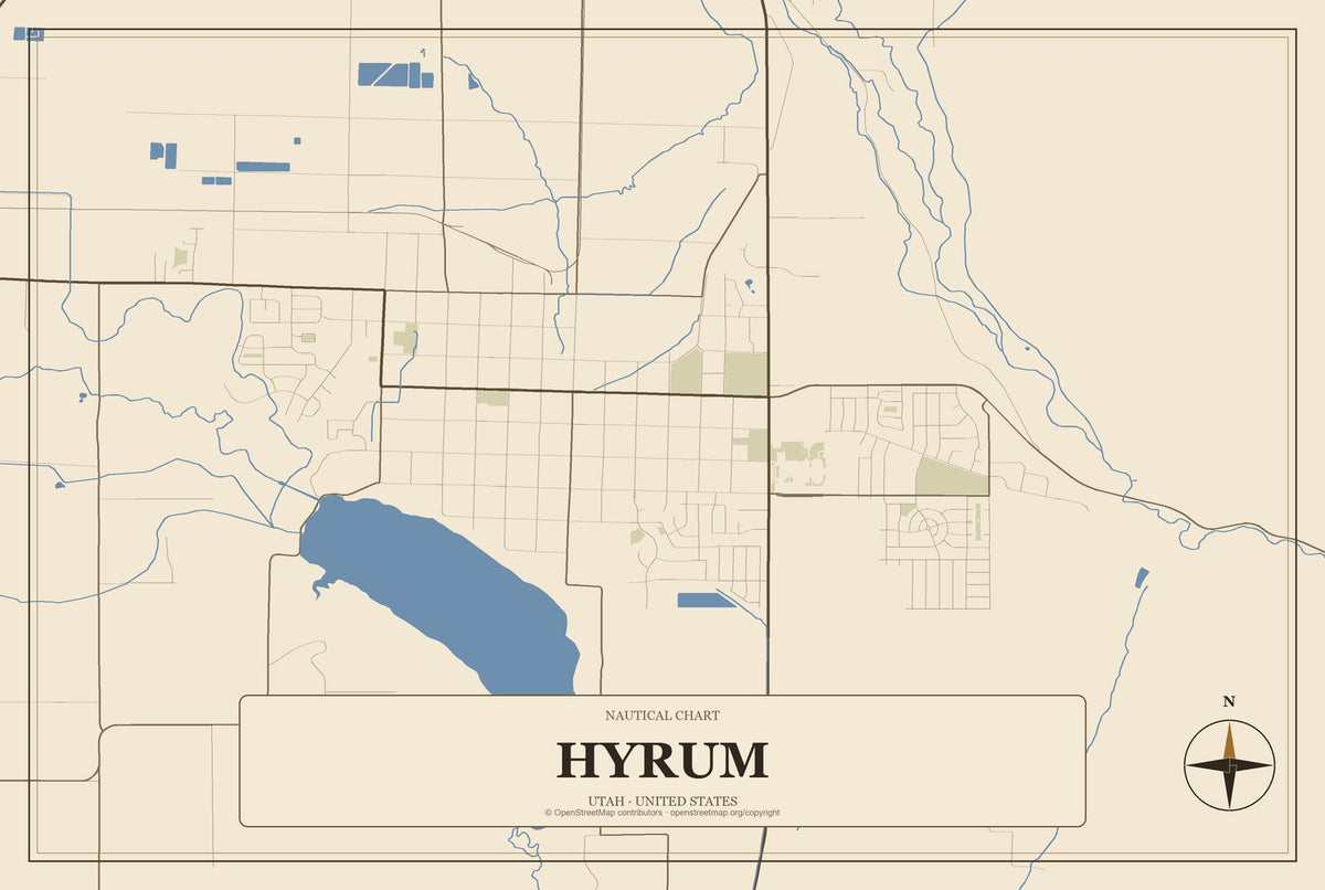 Hyrum, Utah City Map Aluminum Sign in Heritage Nautical style