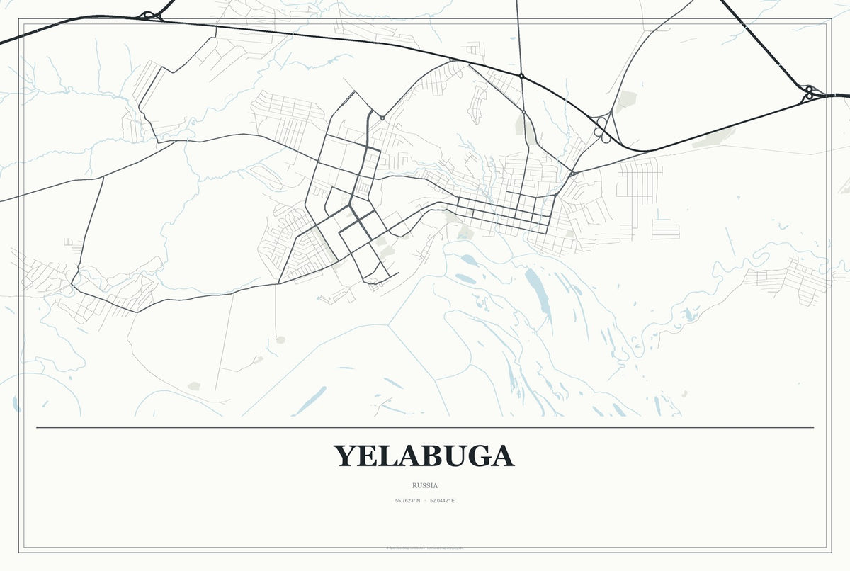 Yelabuga, Russia City Map Aluminum Sign in Gallery Air style