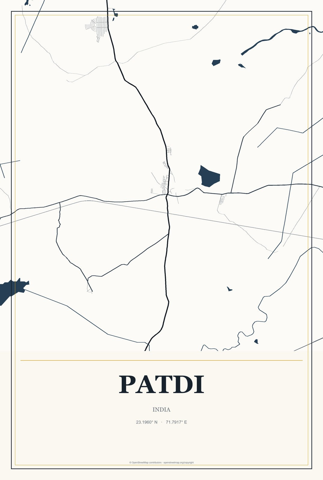 Patdi, India City Map Aluminum Sign in Citrine Modern style