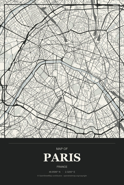 Paris, France City Map Aluminum Sign in Museum Plaque style