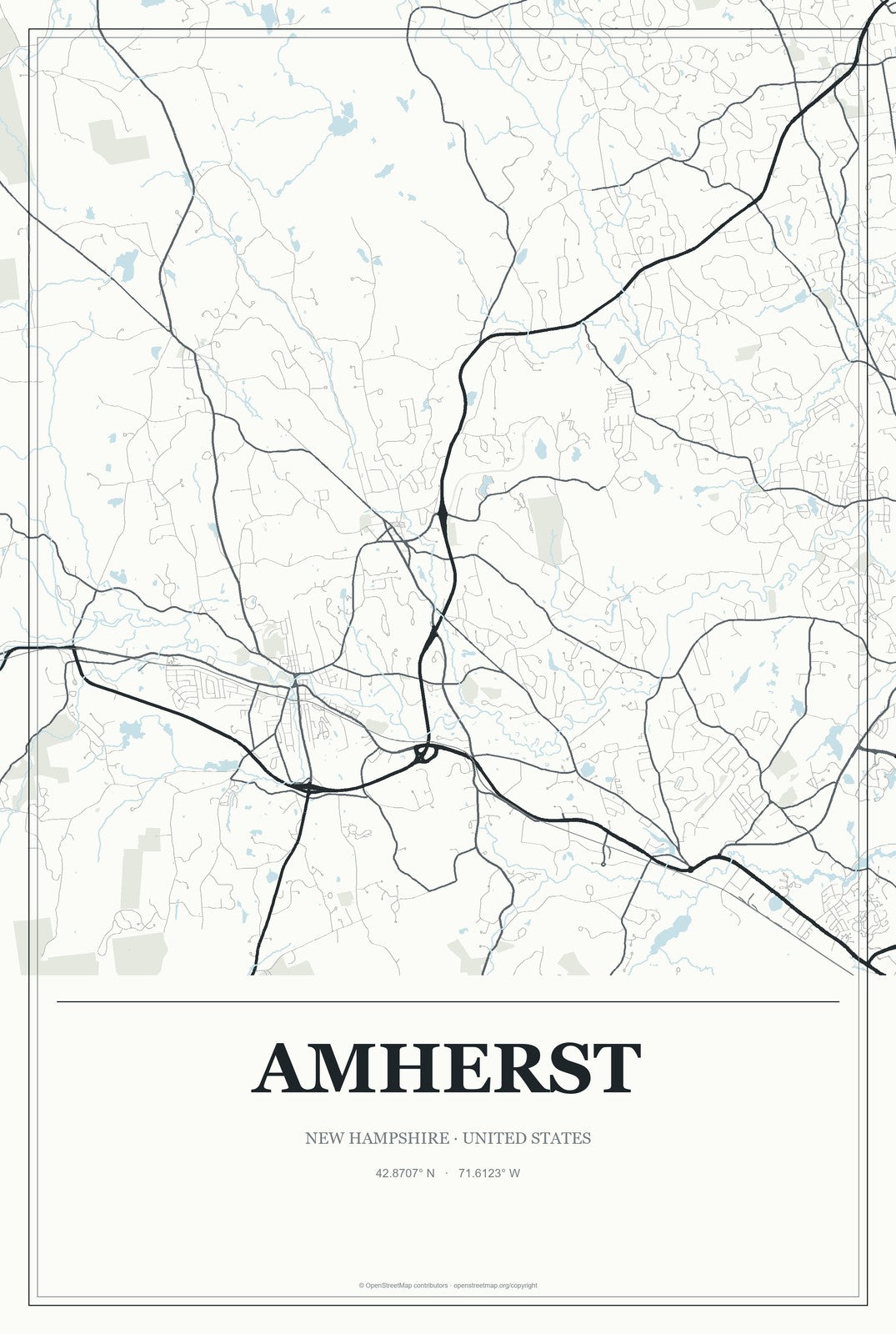 Amherst, New Hampshire City Map Aluminum Sign in Gallery Air style