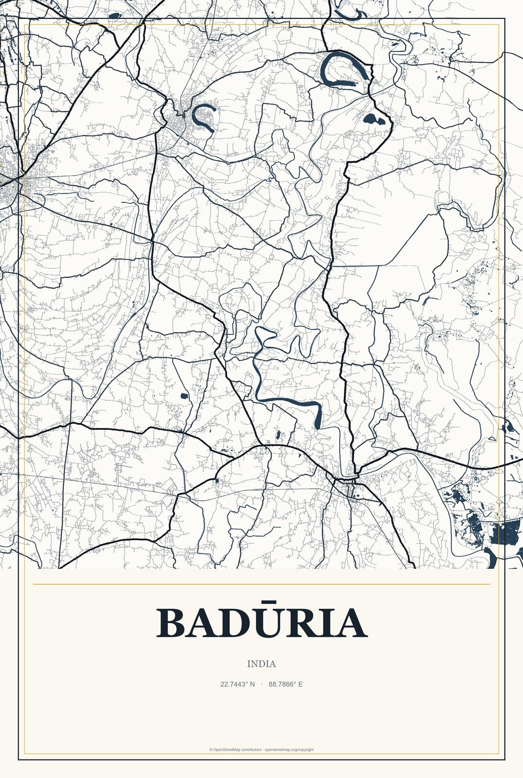 Badūria, India City Map Aluminum Sign in Citrine Modern style