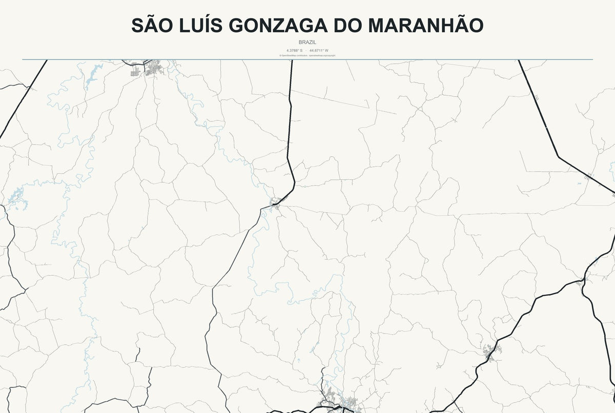São Luís Gonzaga do Maranhão, Brazil City Map Aluminum Sign in Headline Atlas style