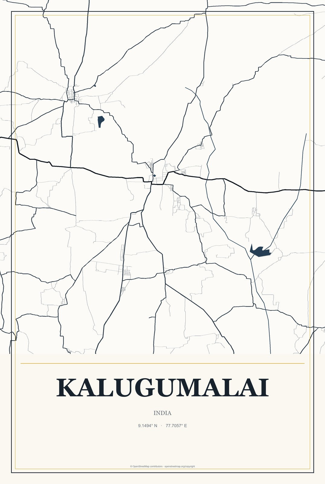 Kalugumalai, India City Map Aluminum Sign in Citrine Modern style
