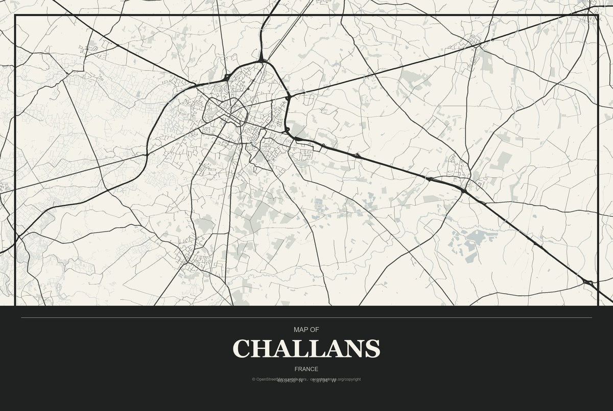 Challans, France City Map Aluminum Sign in Museum Plaque style