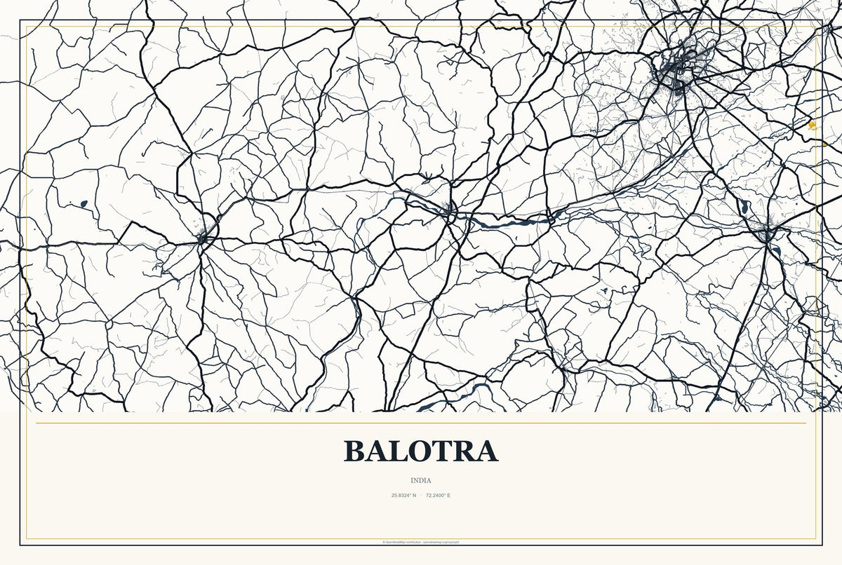 Balotra, India City Map Aluminum Sign in Citrine Modern style