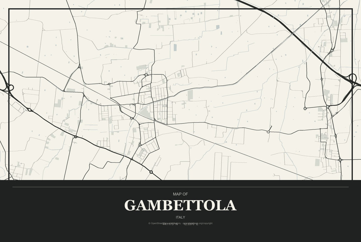 Gambettola, Italy City Map Aluminum Sign in Museum Plaque style