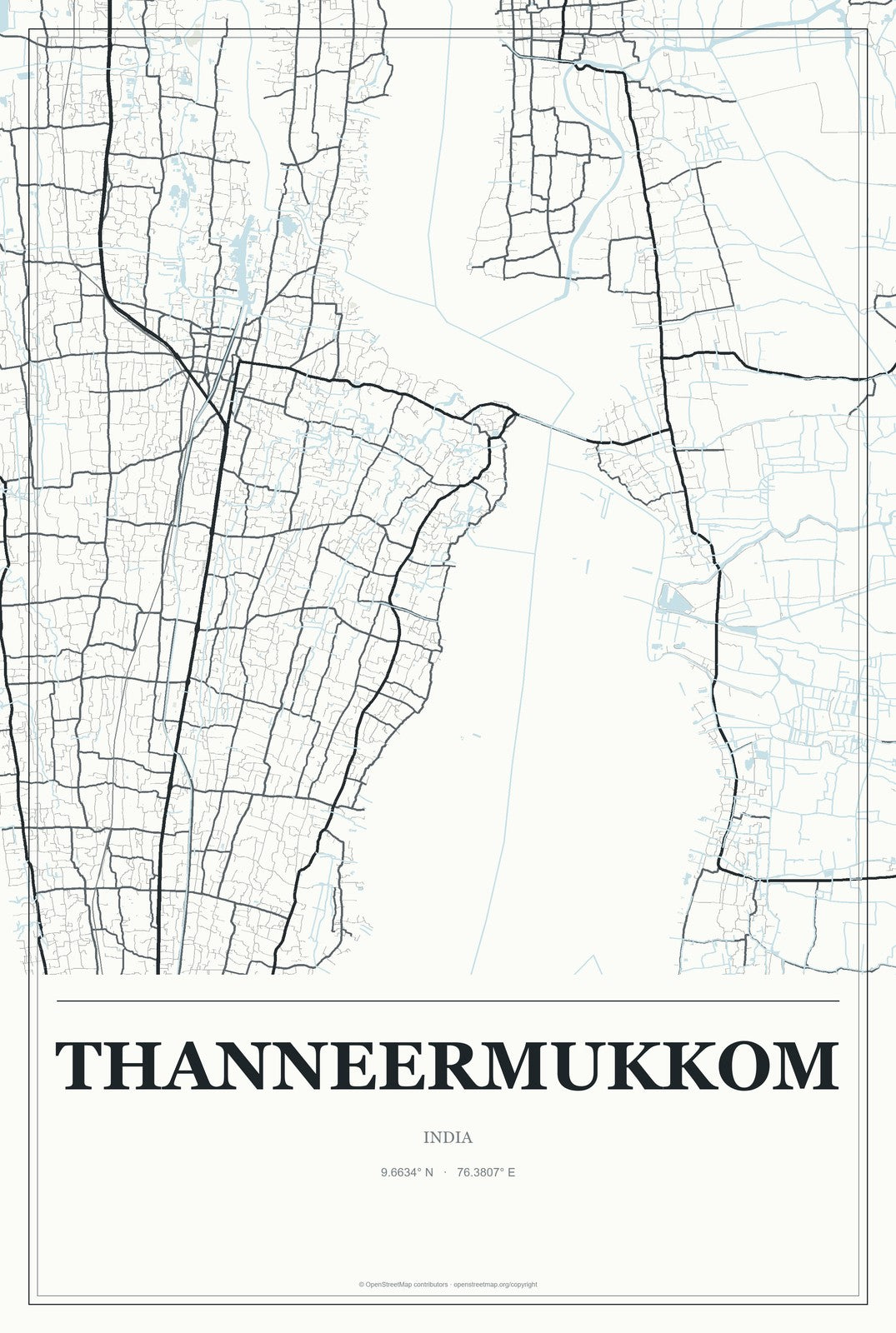 Thanneermukkom, India City Map Aluminum Sign in Gallery Air style