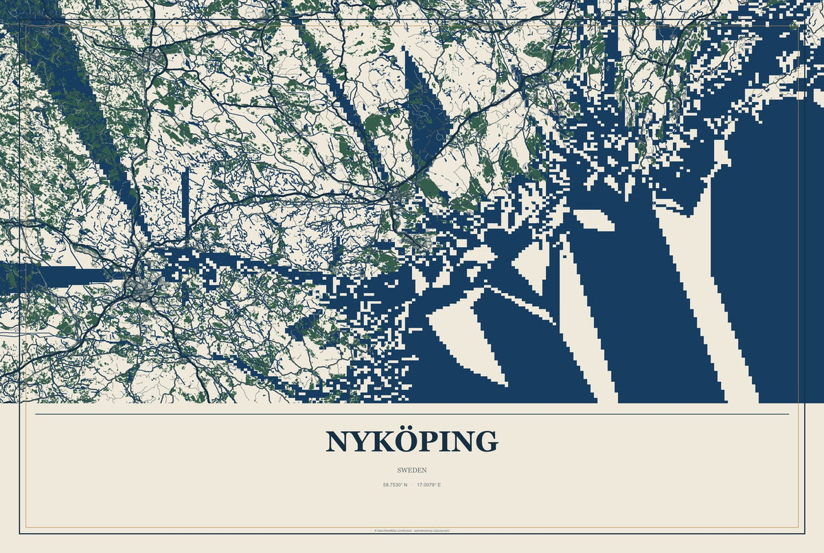 Nyköping, Sweden City Map Aluminum Sign in Coastal Cutout style