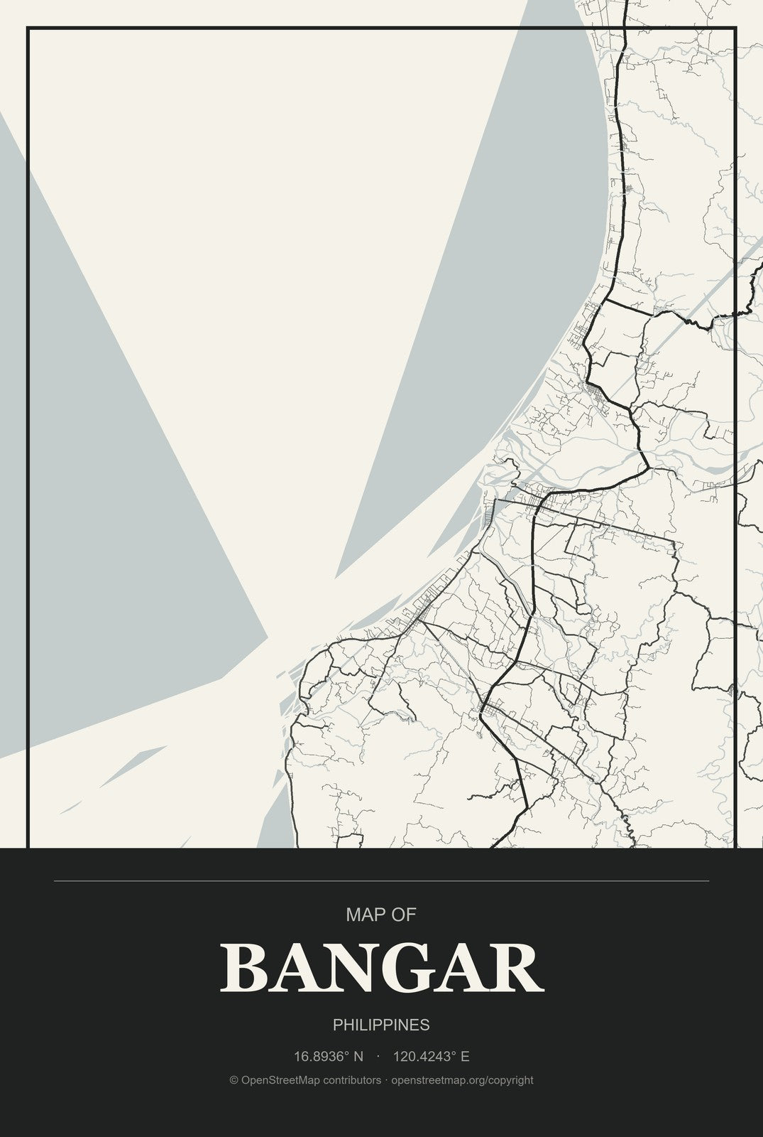 Bangar, Philippines City Map Aluminum Sign in Museum Plaque style
