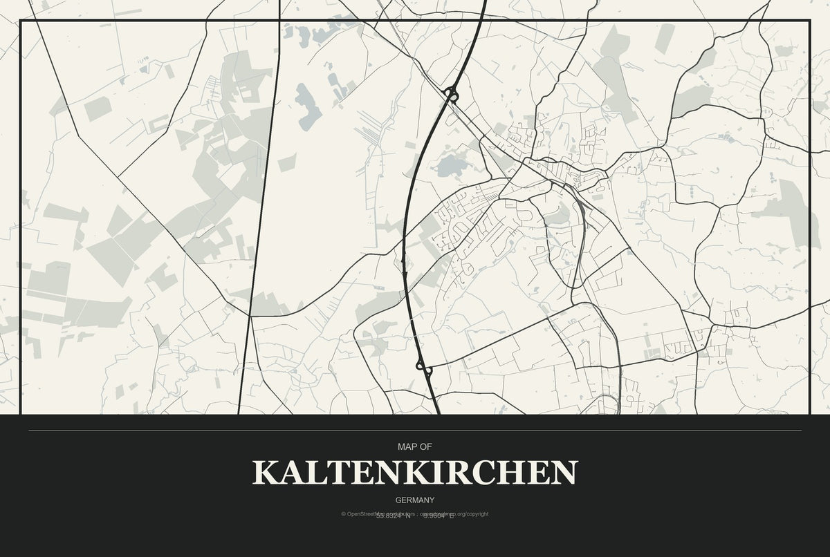 Kaltenkirchen, Germany City Map Aluminum Sign in Museum Plaque style
