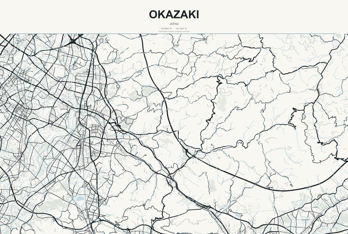 Okazaki, Japan City Map Aluminum Sign in Headline Atlas style