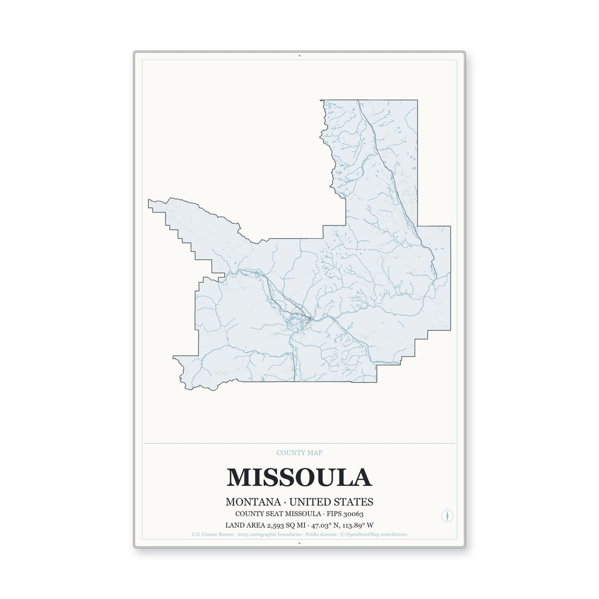 Missoula County, Montana Map Aluminum Sign in Gallery Air style