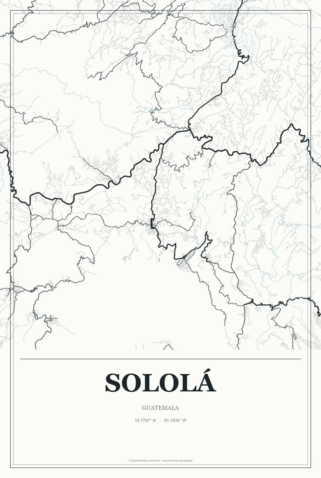 Sololá, Guatemala City Map Aluminum Sign in Gallery Air style
