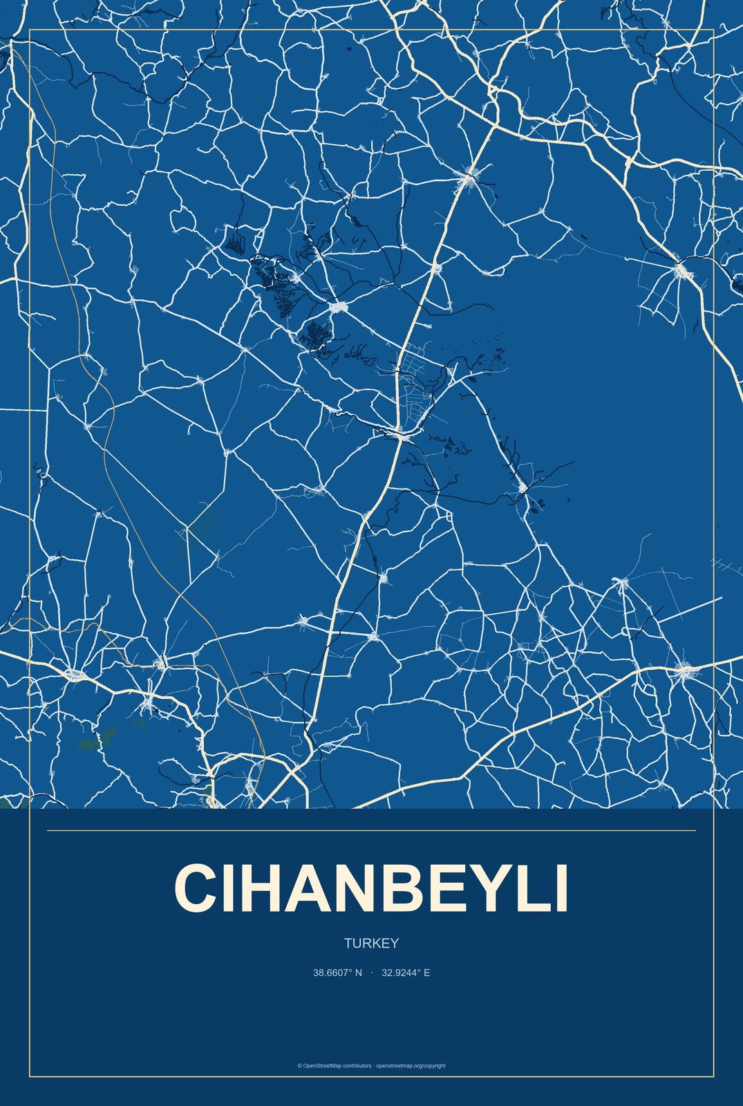 Cihanbeyli, Turkey City Map Aluminum Sign in Harbor Cobalt style