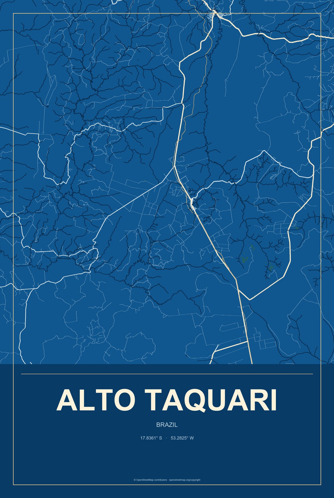 Alto Taquari, Brazil City Map Aluminum Sign in Harbor Cobalt style