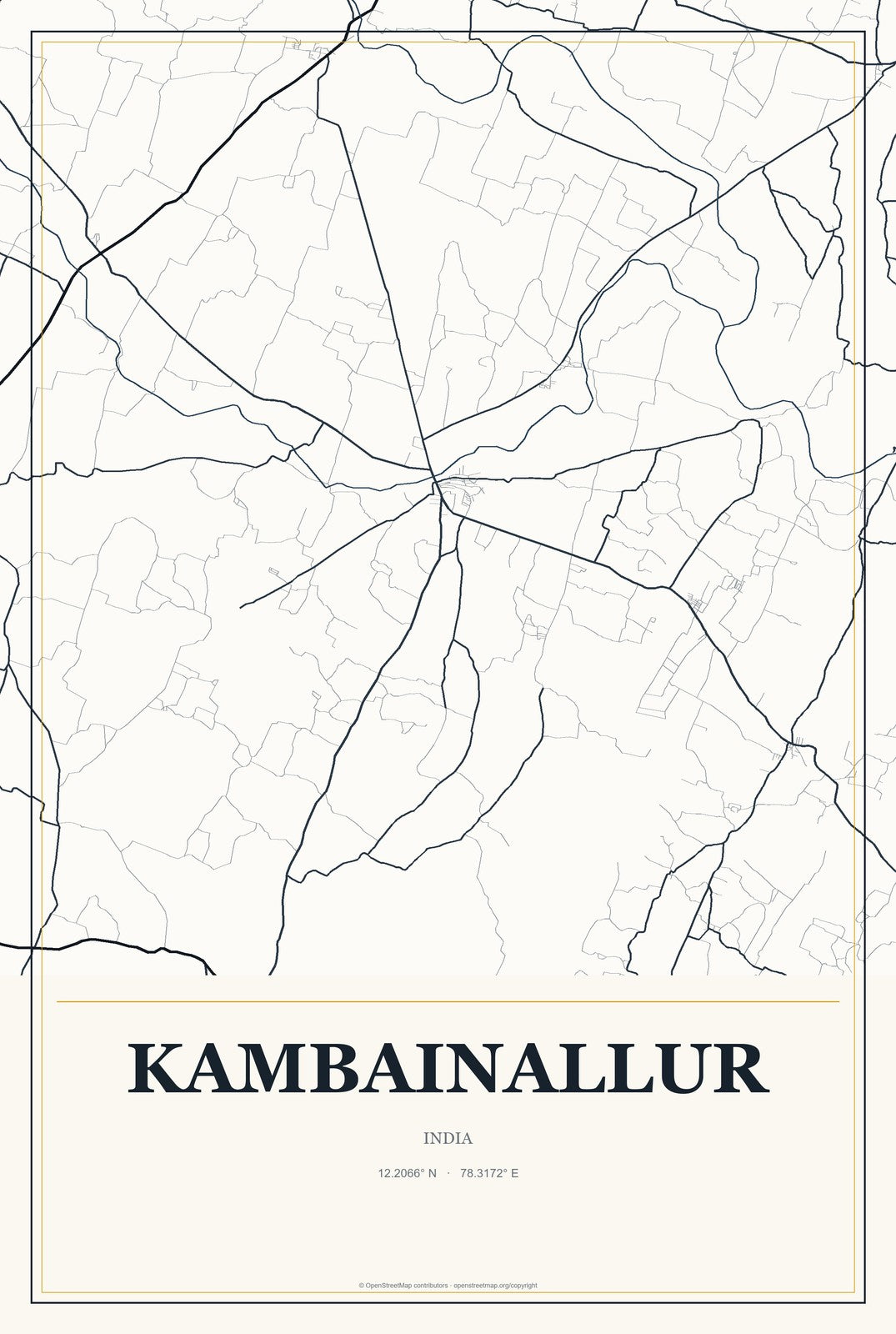 Kambainallur, India City Map Aluminum Sign in Citrine Modern style