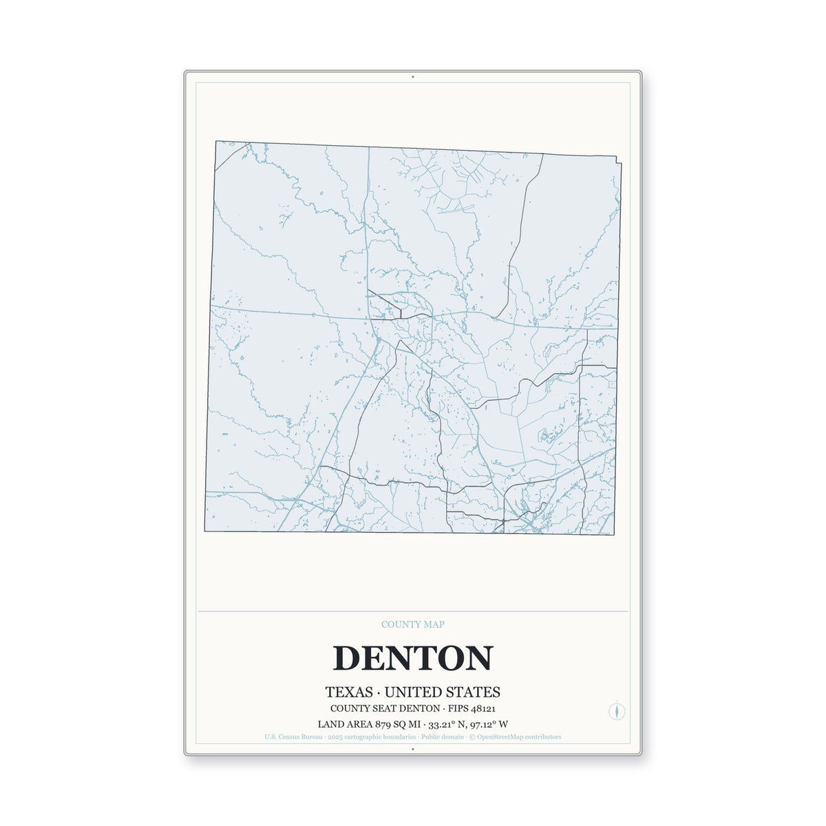 Denton County, Texas Map Aluminum Sign in Gallery Air style
