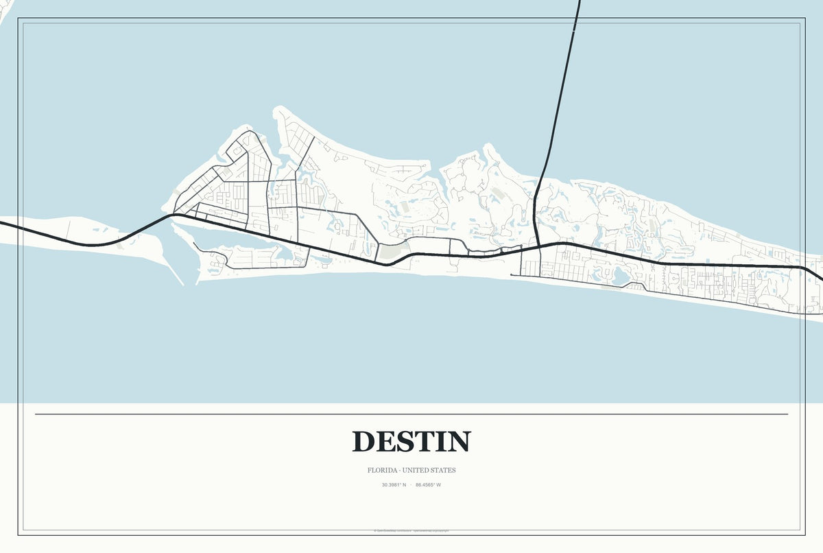 Destin, Florida City Map Aluminum Sign in Gallery Air style