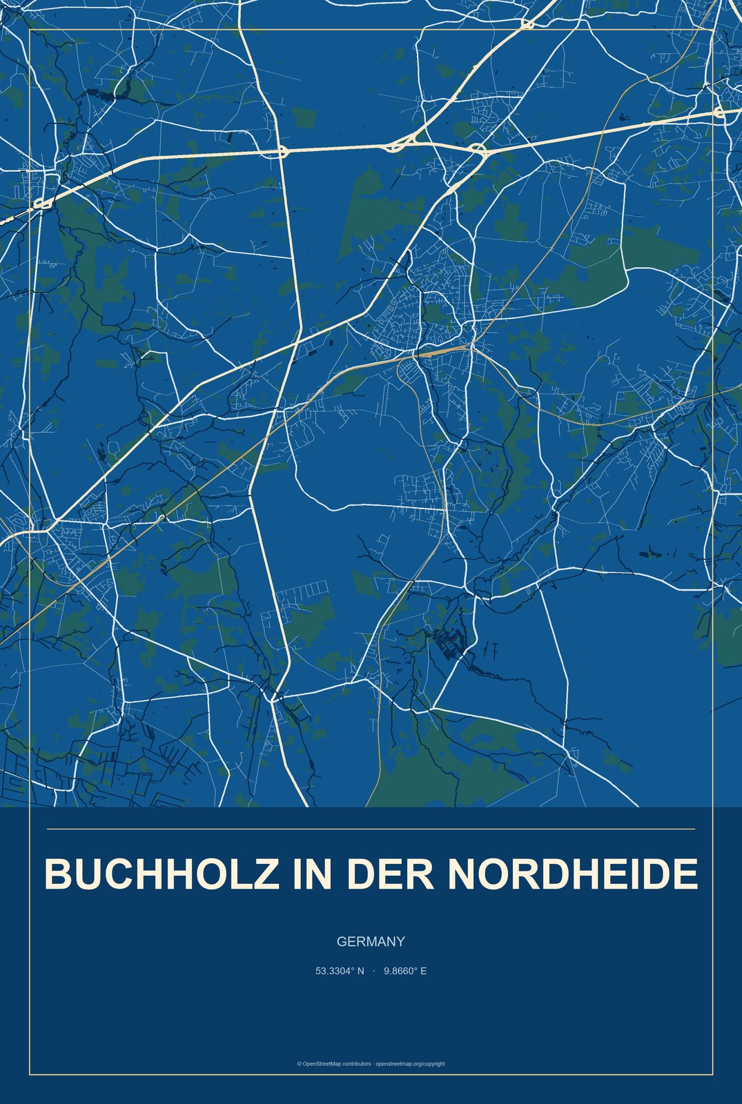 Buchholz in der Nordheide, Germany City Map Aluminum Sign in Harbor Cobalt style