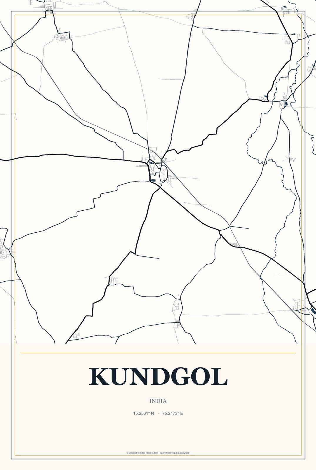 Kundgol, India City Map Aluminum Sign in Citrine Modern style