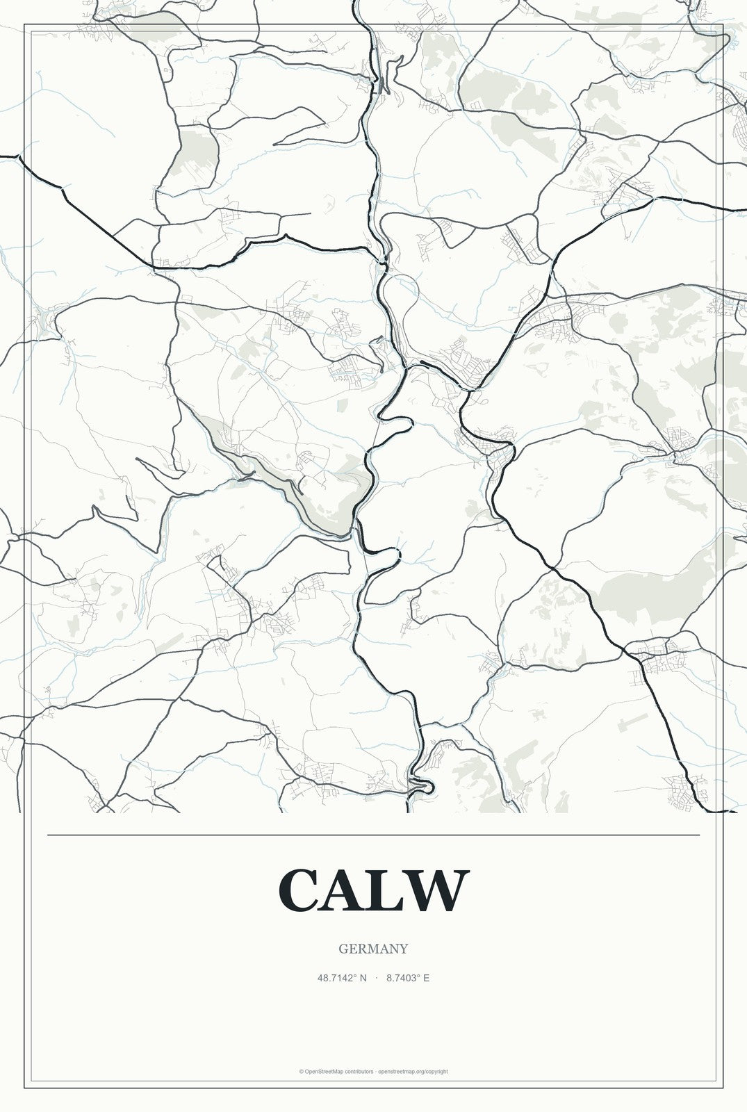 Calw, Germany City Map Aluminum Sign in Gallery Air style
