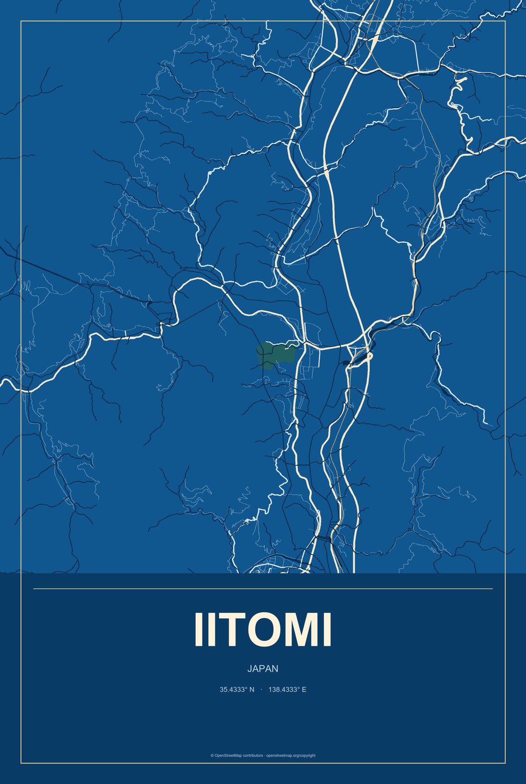 Iitomi, Japan City Map Aluminum Sign in Harbor Cobalt style