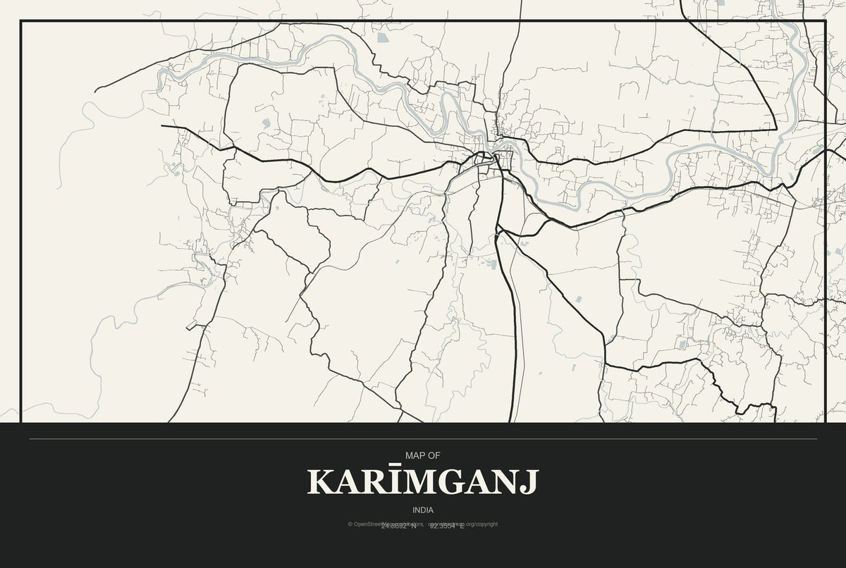 Karīmganj, India City Map Aluminum Sign in Museum Plaque style