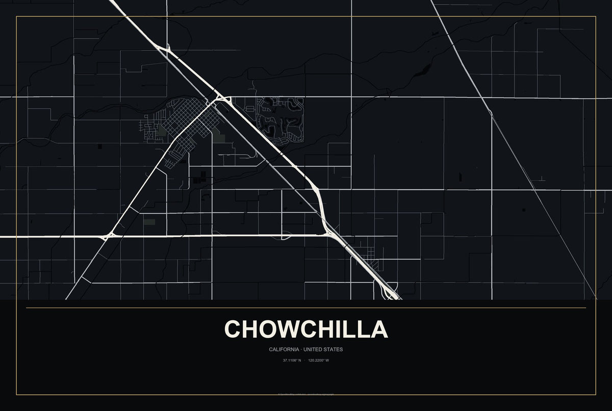 Chowchilla, California City Map Aluminum Sign in Metropolitan Noir style