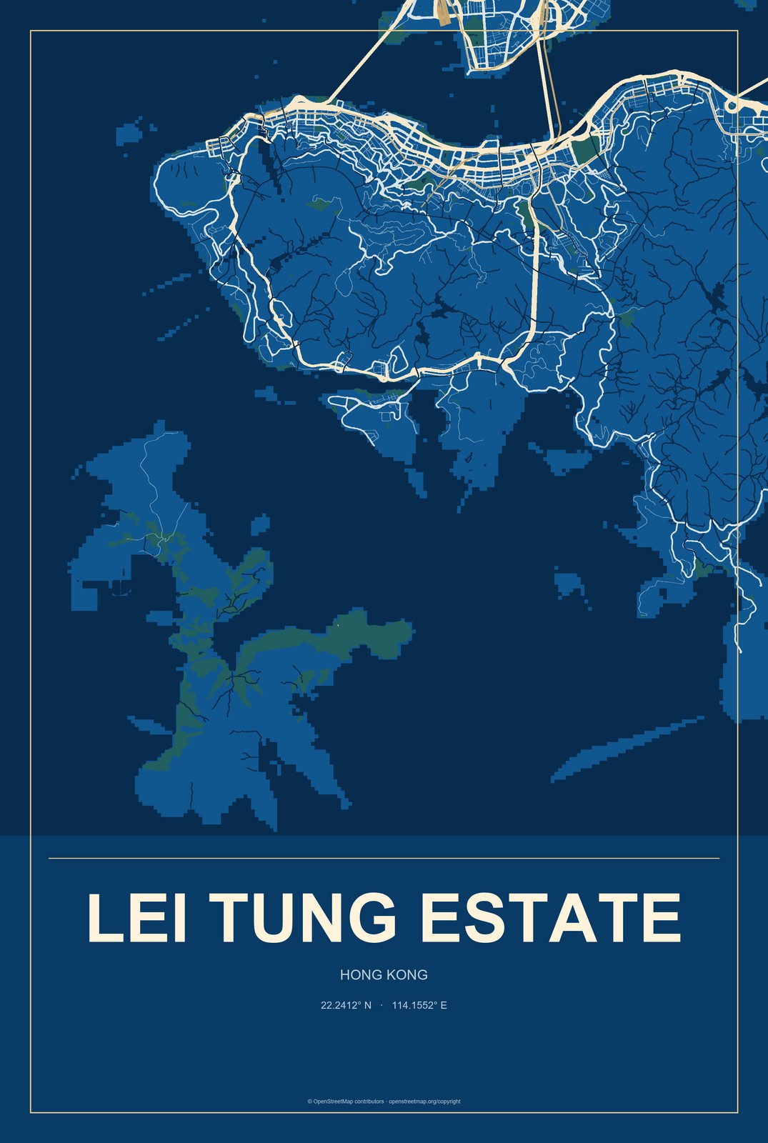 Lei Tung Estate, Hong Kong City Map Aluminum Sign in Harbor Cobalt style