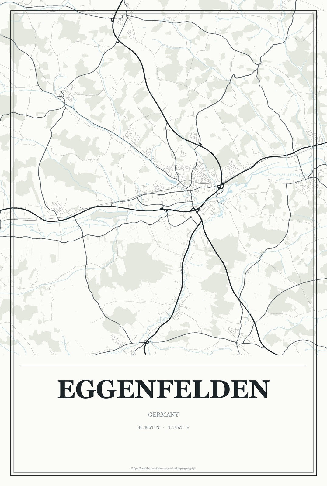 Eggenfelden, Germany City Map Aluminum Sign in Gallery Air style