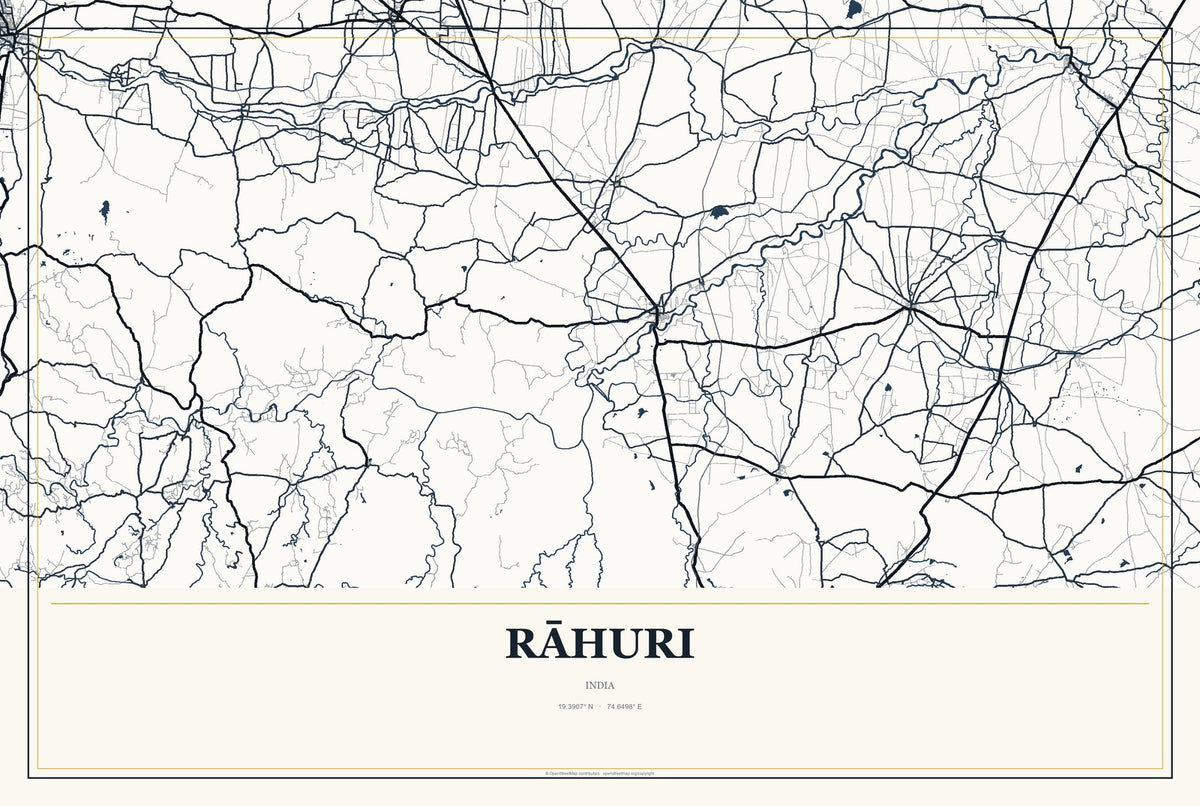 Rāhuri, India City Map Aluminum Sign in Citrine Modern style