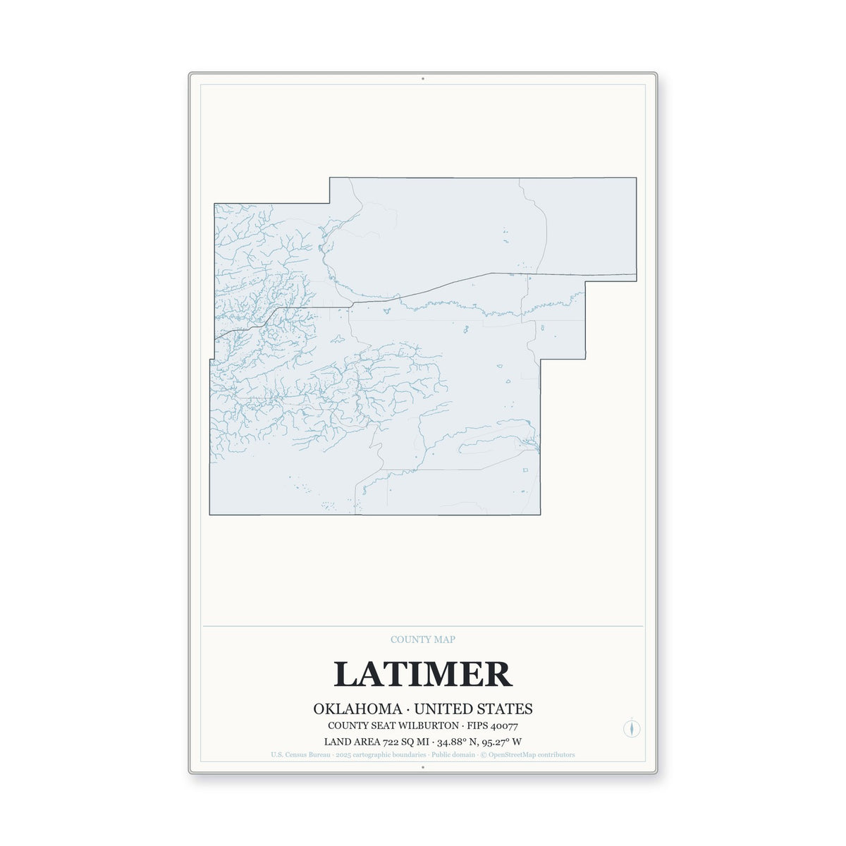 Latimer County, Oklahoma Map Aluminum Sign in Gallery Air style