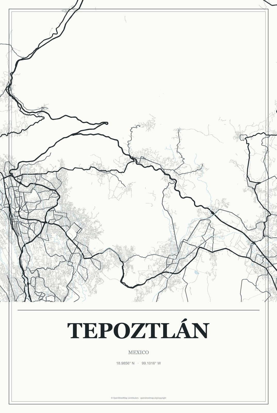 Tepoztlán, Mexico City Map Aluminum Sign in Gallery Air style