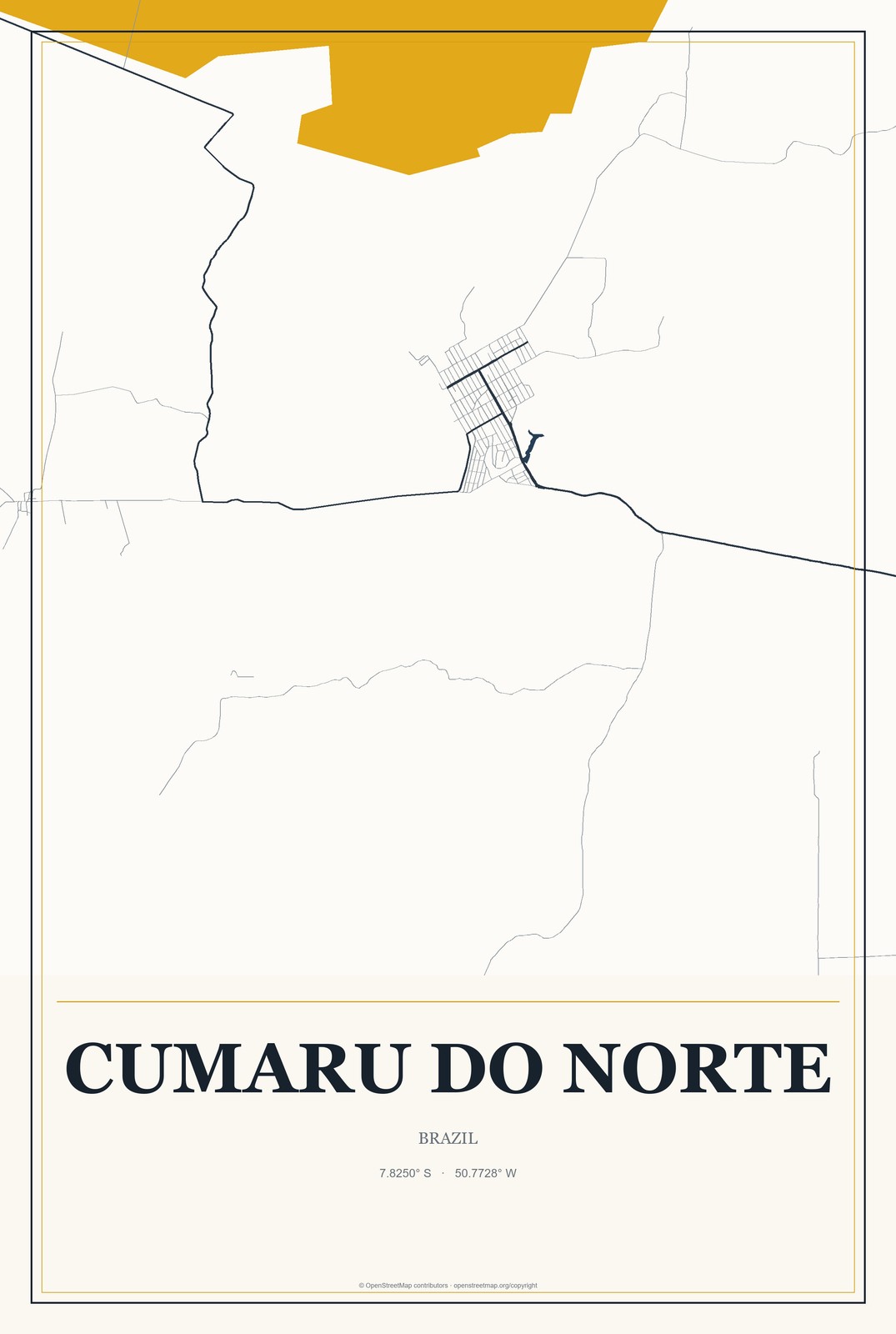 Cumaru do Norte, Brazil City Map Aluminum Sign in Citrine Modern style