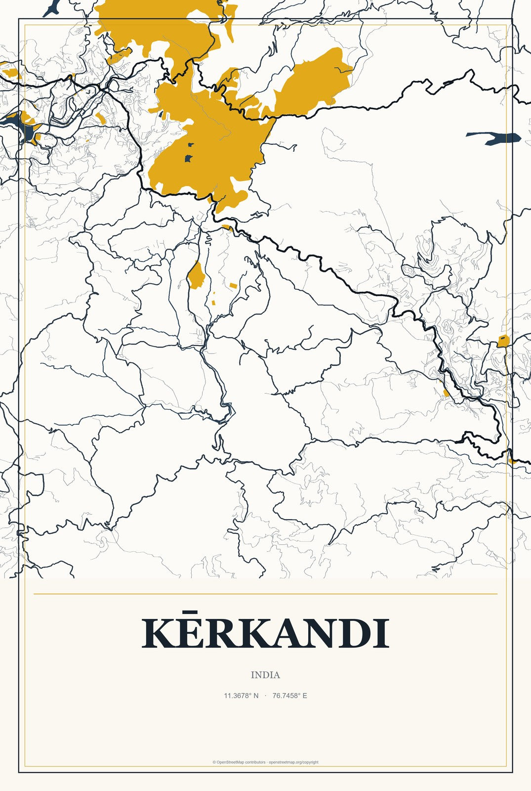 Kērkandi, India City Map Aluminum Sign in Citrine Modern style