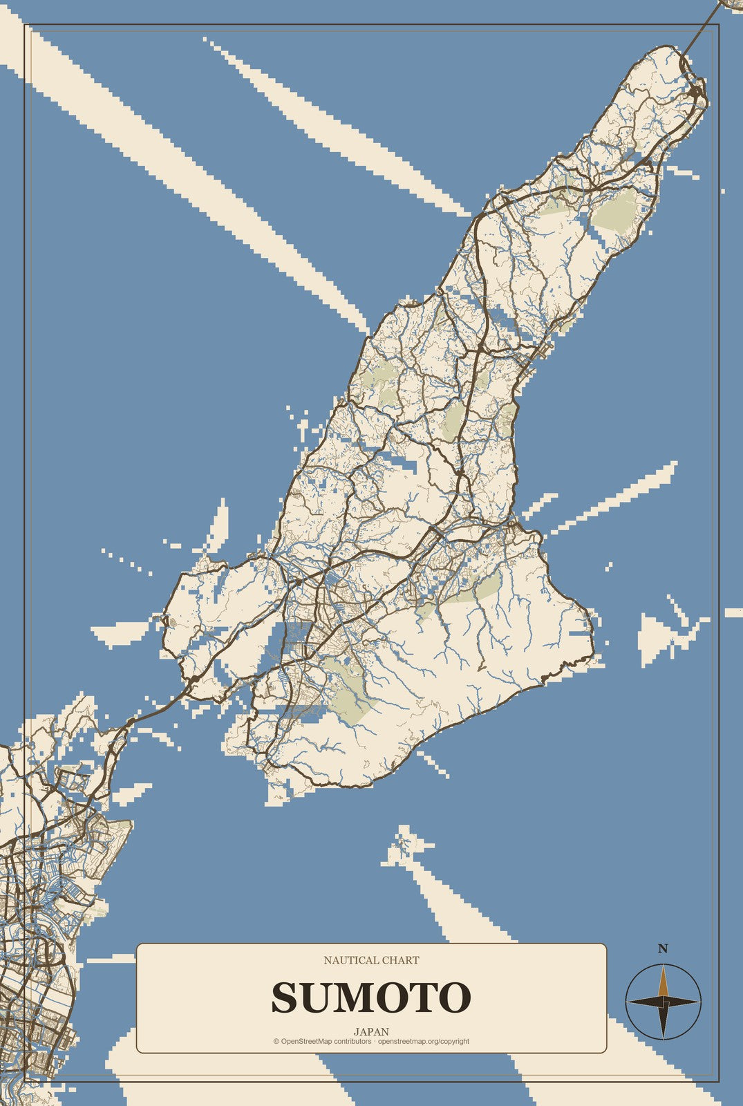 Sumoto, Japan City Map Aluminum Sign in Heritage Nautical style