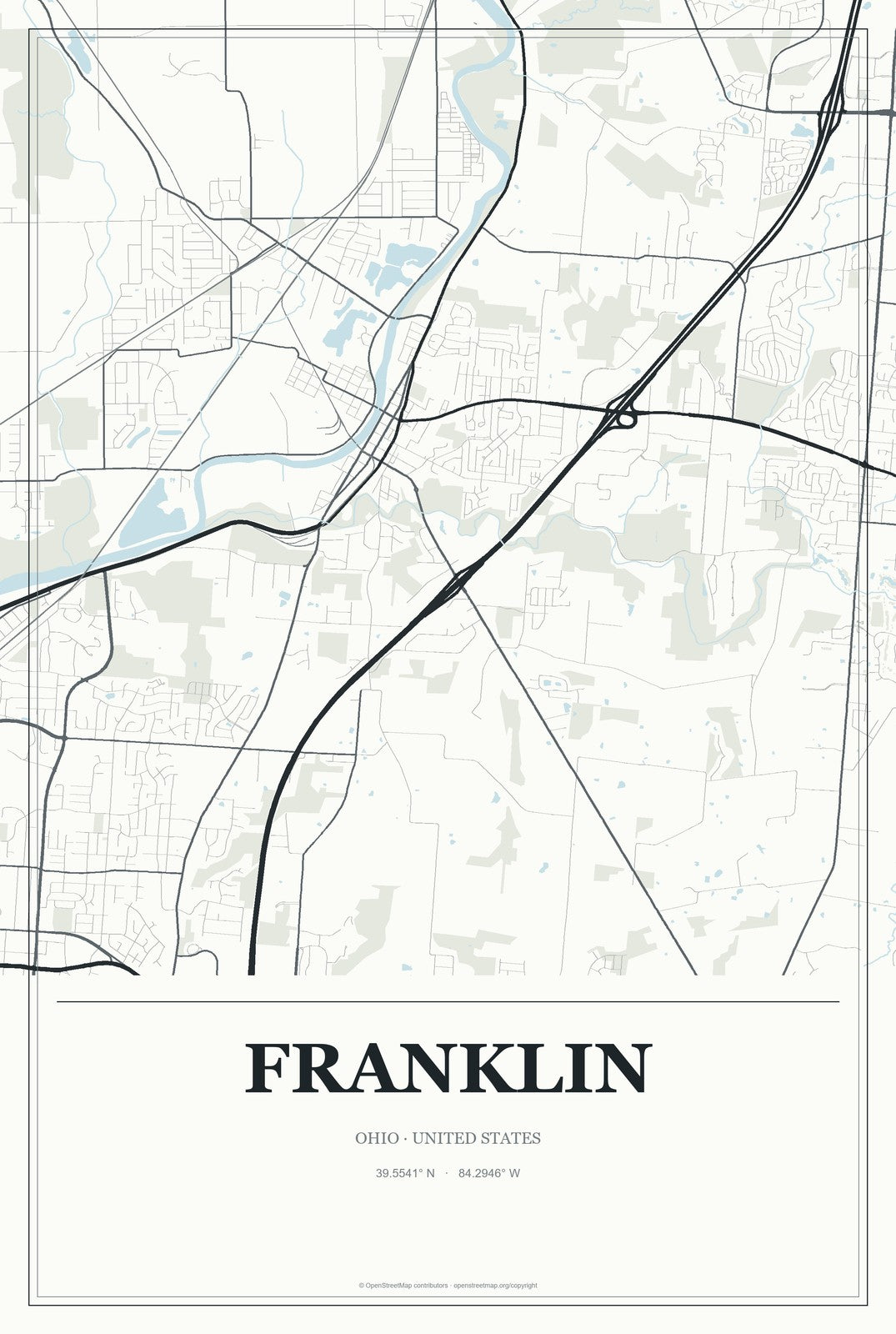 Franklin, Ohio City Map Aluminum Sign in Gallery Air style